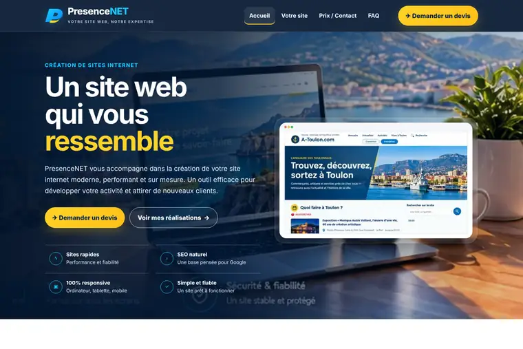 Le site PresenceNet.net affiché sur une tablette