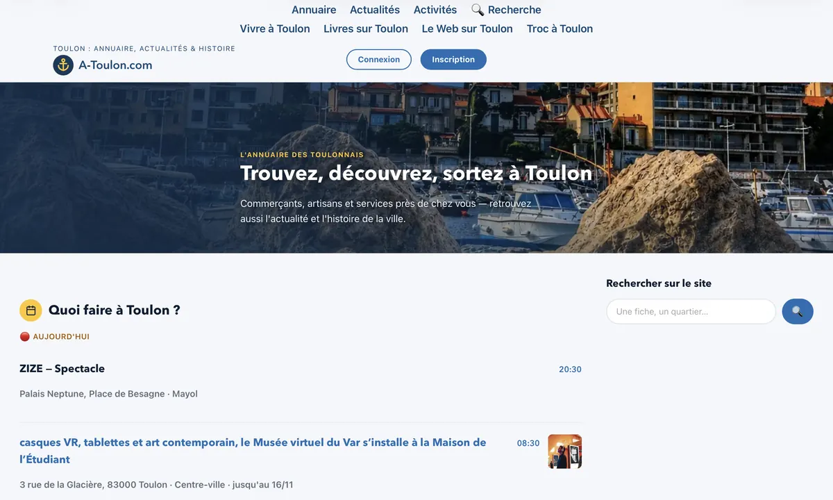 Aperçu du site A-Toulon.com créé par PresenceNET